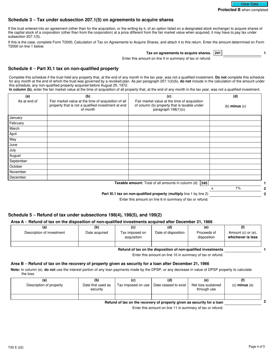 Form T3D Income Tax Return for Deferred Profit Sharing Plan (Dpsp) or Revoked Dpsp - Canada, Page 4