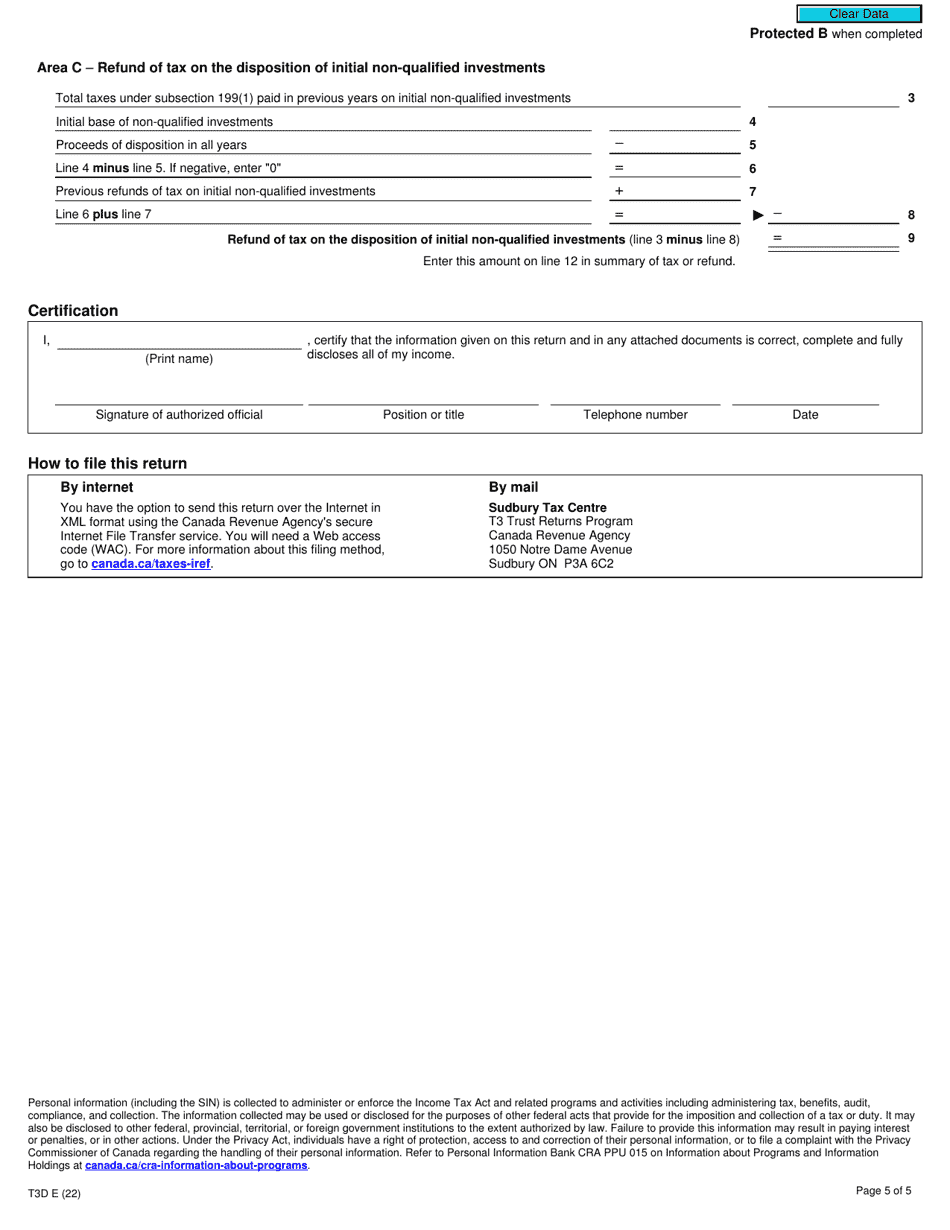 Form T3D Income Tax Return for Deferred Profit Sharing Plan (Dpsp) or Revoked Dpsp - Canada, Page 5
