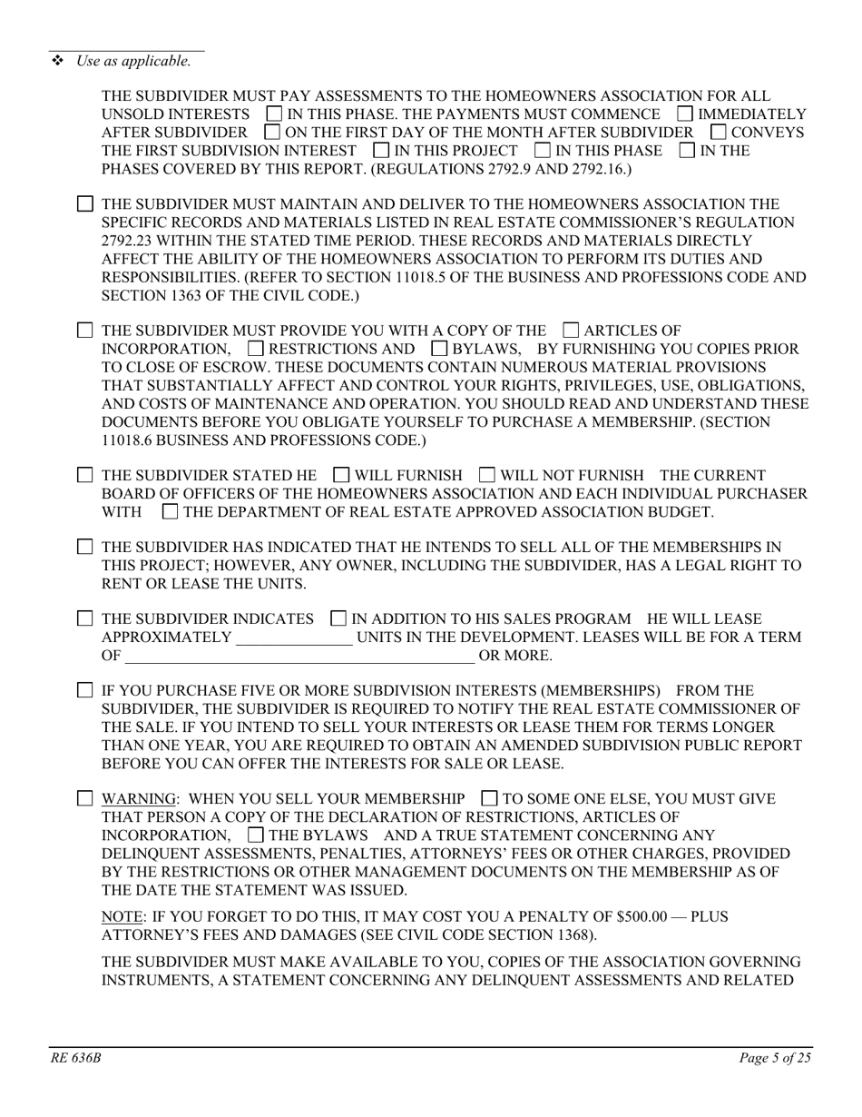 Form RE636B Worksheet - Limited Equity Housing Cooperative (Lehc) - California, Page 5