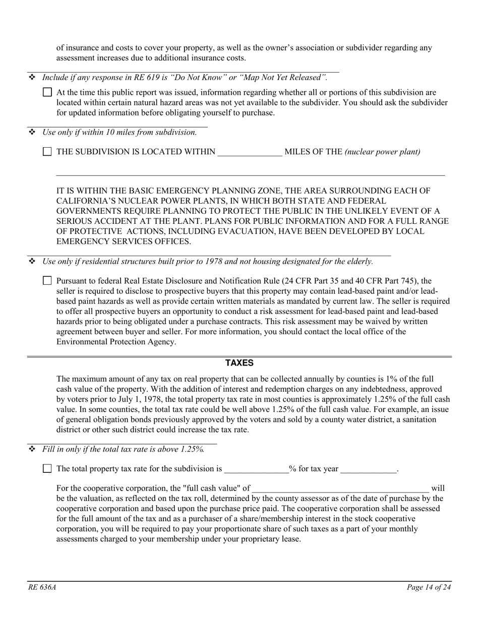 Form RE636A Worksheet - Stock Cooperative Project - California, Page 14