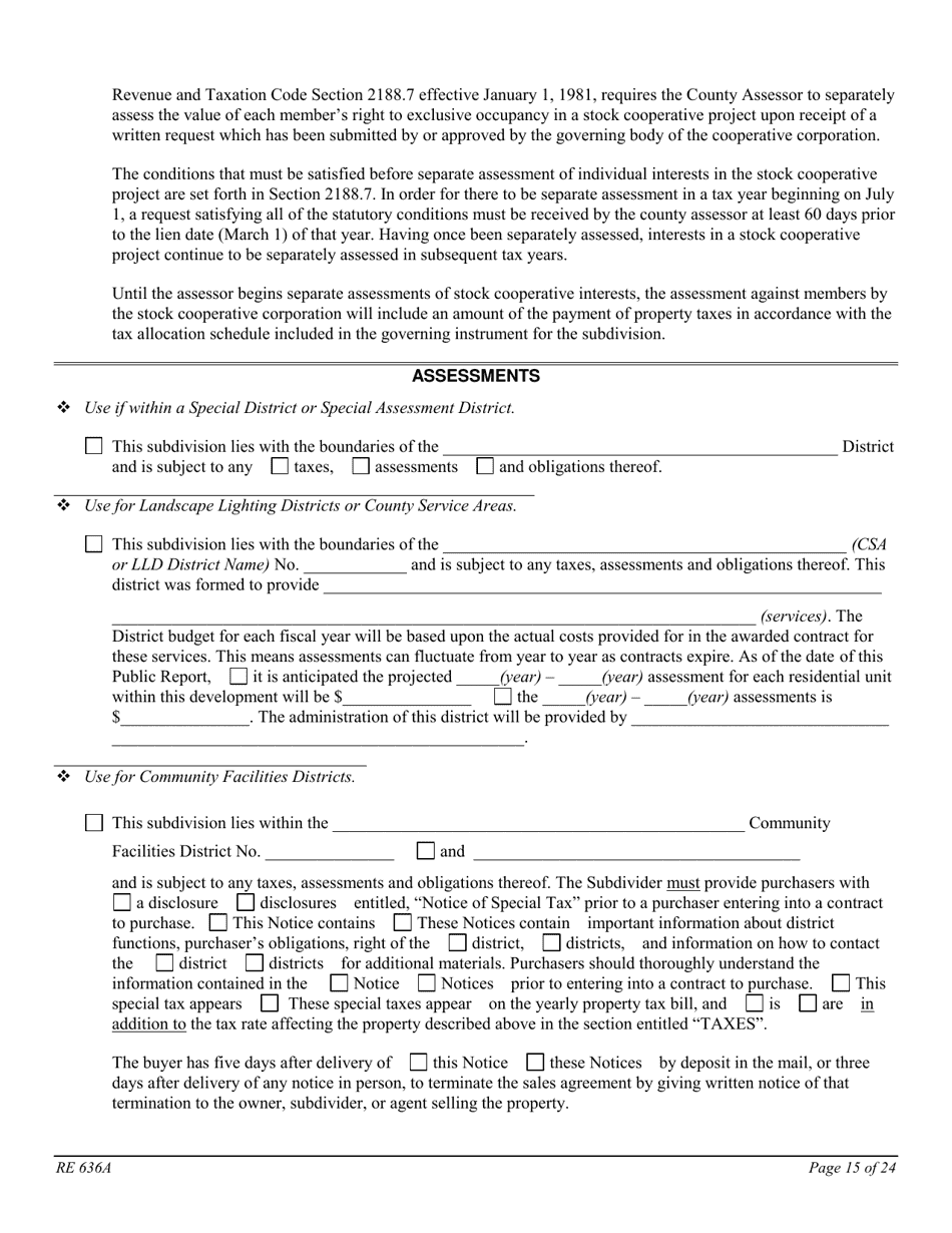Form RE636A Worksheet - Stock Cooperative Project - California, Page 15
