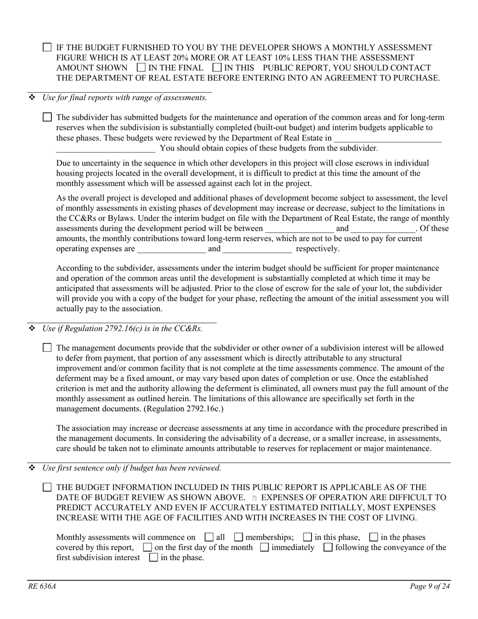 Form RE636A Worksheet - Stock Cooperative Project - California, Page 9