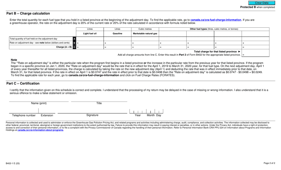 Form B4021 Download Fillable PDF or Fill Online Fuel Charge Return