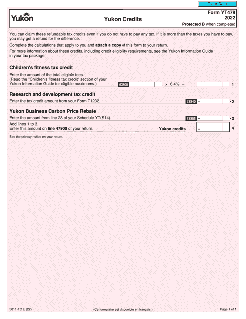 Form 5011 Tc Yt479 2022 Fill Out Sign Online And Download Fillable Pdf Canada 