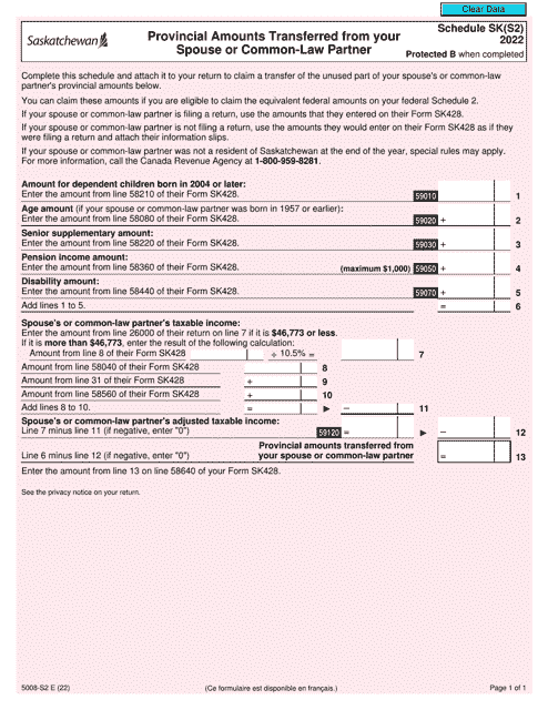 Form 5008-S2 Schedule SK(S2)  Printable Pdf