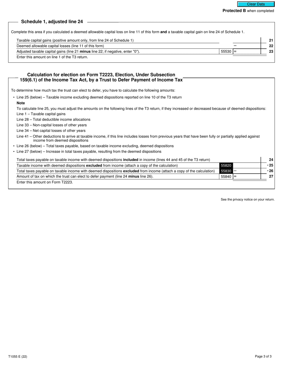 Form T1055 Summary of Deemed Dispositions (2002 and Later Tax Years) - Canada, Page 3