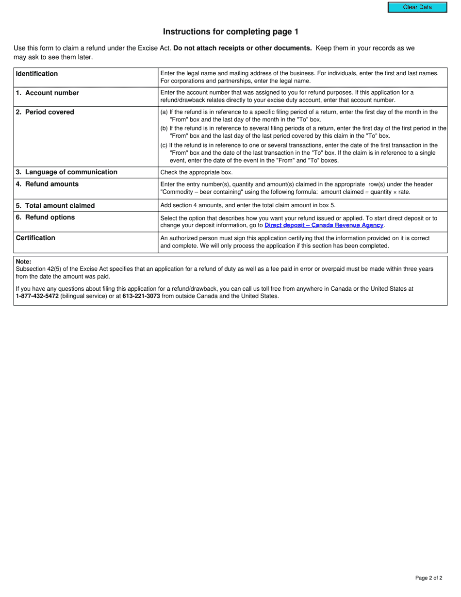 Form N10 Excise Act Application for Refund / Drawback - Canada, Page 2