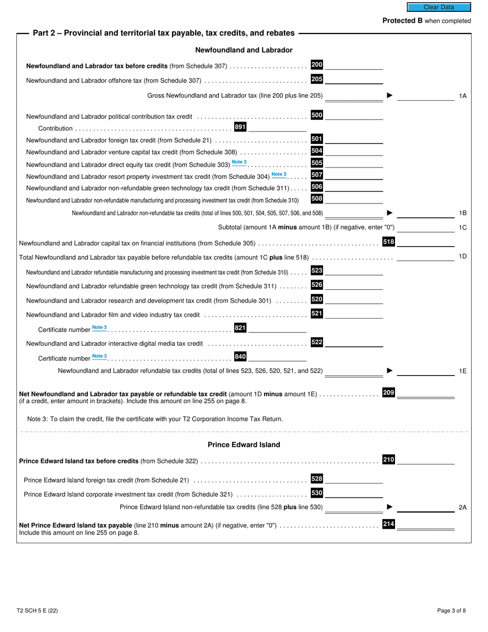 Form T2 Schedule 5 Tax Calculation Supplementary - Corporations (2022 and Later Tax Years) - Canada, Page 3