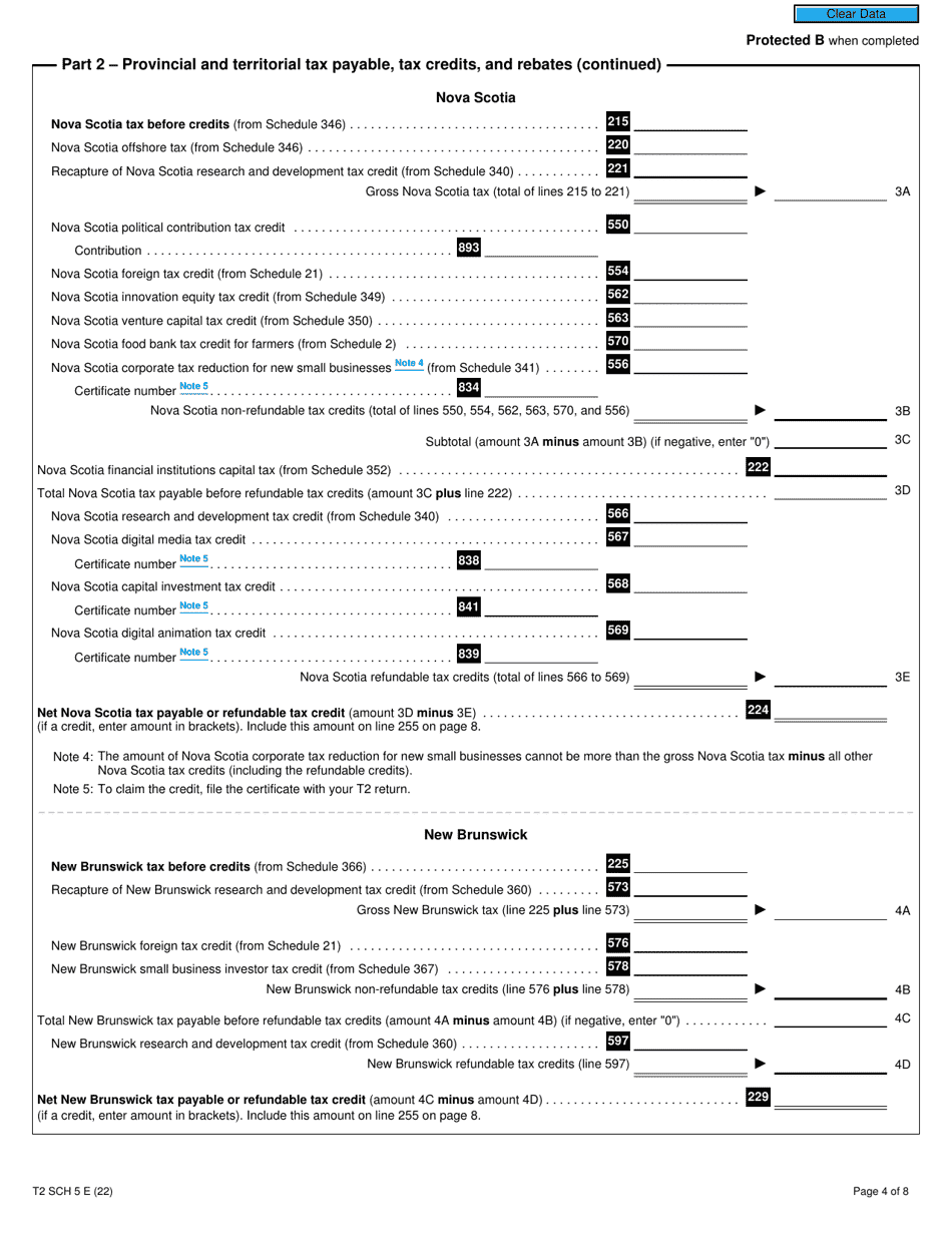 Form T2 Schedule 5 Tax Calculation Supplementary - Corporations (2022 and Later Tax Years) - Canada, Page 4