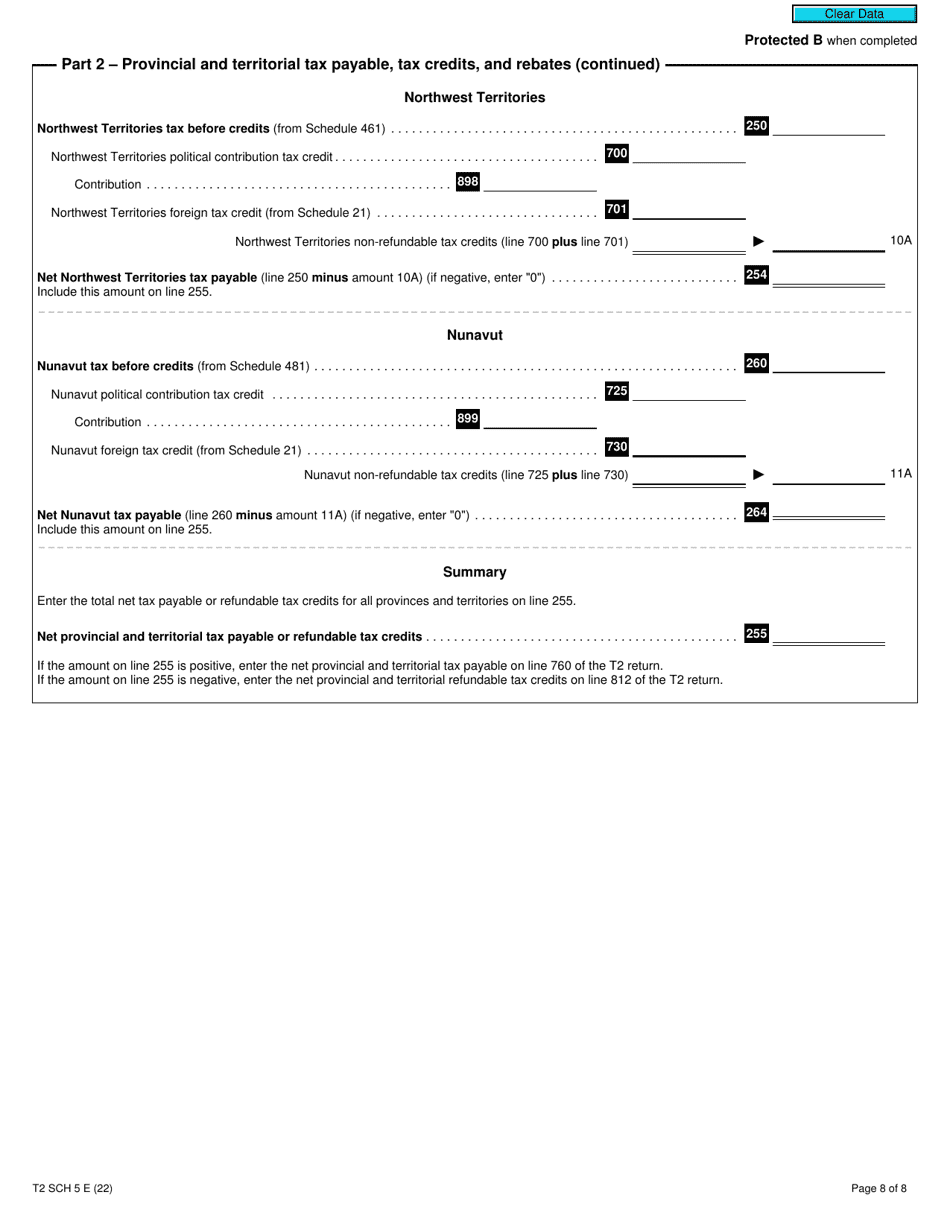 Form T2 Schedule 5 Tax Calculation Supplementary - Corporations (2022 and Later Tax Years) - Canada, Page 8