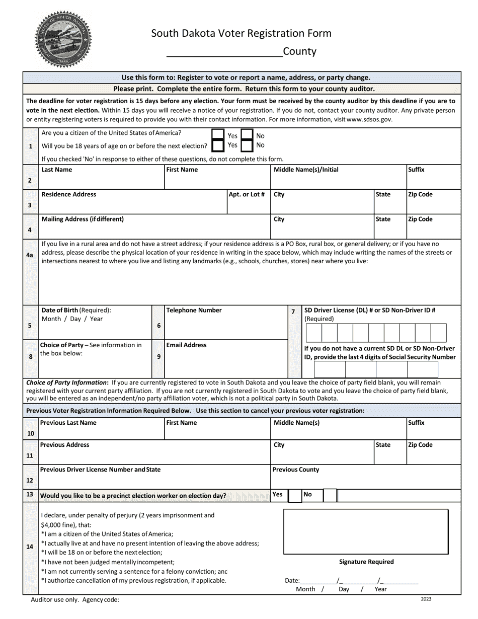 South Dakota Voter Registration Form - Fill Out, Sign Online and ...