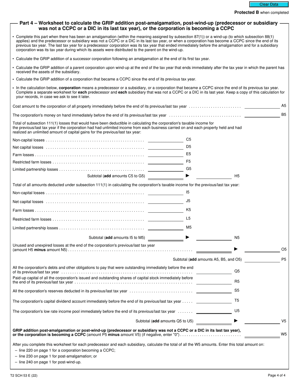 Form T2 Schedule 53 General Rate Income Pool (Grip) Calculation (2019 and Later Years) - Canada, Page 4