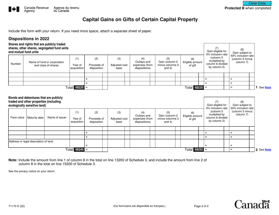 Form T1170 Capital Gains on Gifts of Certain Capital Property - Canada, Page 2