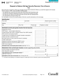 Form T1213OAS Request to Reduce Old Age Security Recovery Tax at Source - Canada