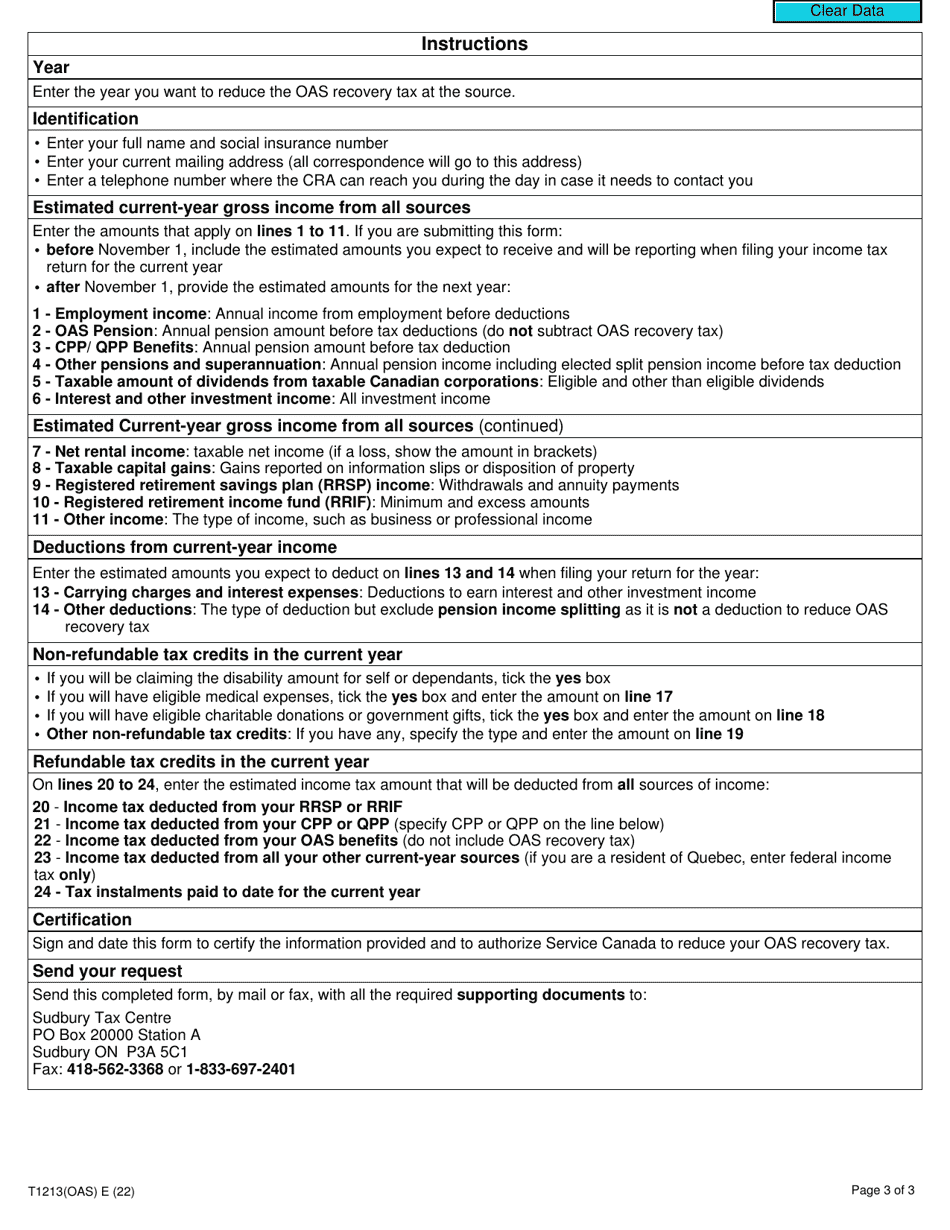 Form T1213oas Fill Out Sign Online And Download Fillable Pdf Canada Templateroller 