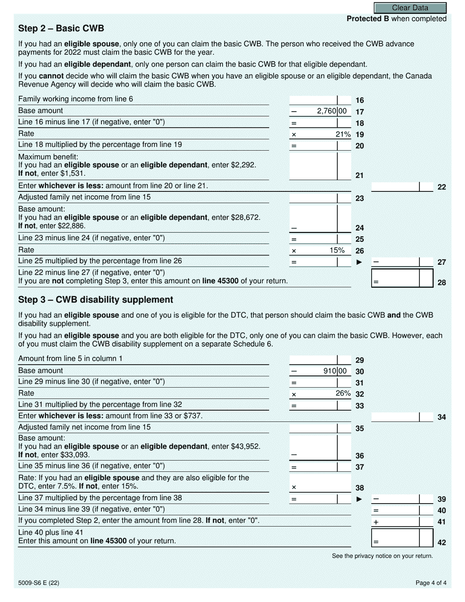 Form 5009-S6 Schedule 6 Download Fillable PDF or Fill Online Canada ...