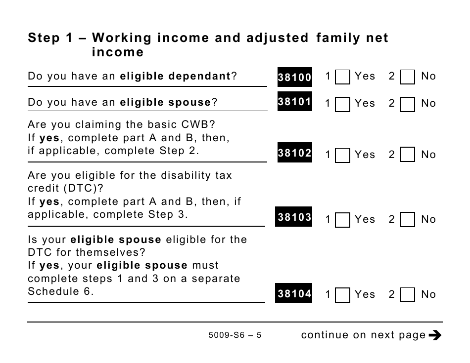 Form 5009-S6 Schedule 6 Canada Workers Benefit (For AB Only) - Large Print - Canada, Page 5