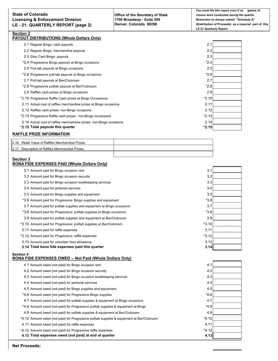 Form LE-21 - Fill Out, Sign Online and Download Fillable PDF, Colorado ...