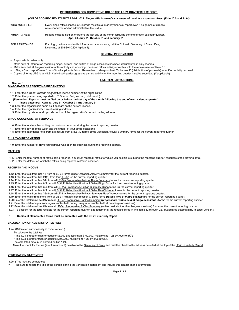 Form LE-21 Quarterly Report - Colorado, Page 3