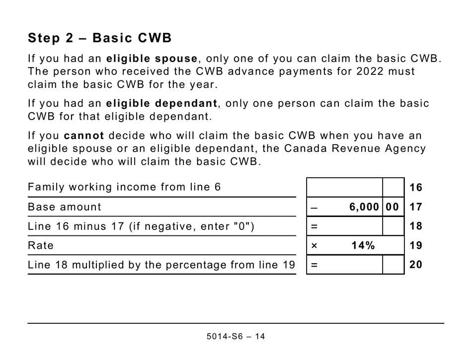 Form 5014-S6 Schedule 6 Canada Workers Benefit (Large Print) - Canada, Page 14