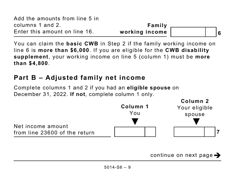 Form 5014-S6 Schedule 6 Canada Workers Benefit (Large Print) - Canada, Page 9