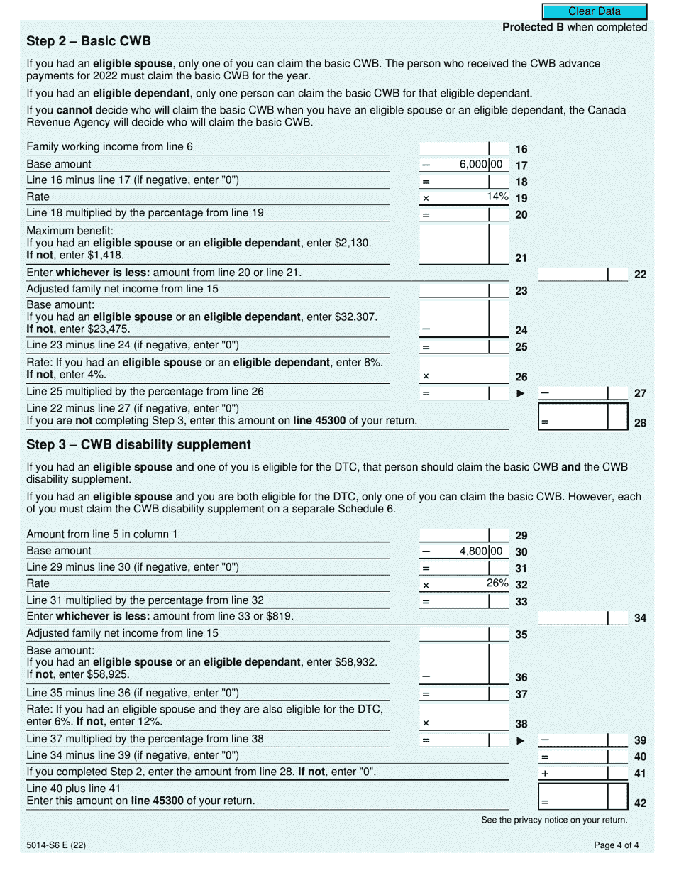 Form 5014-S6 Schedule 6 Canada Workers Benefit - Canada, Page 4