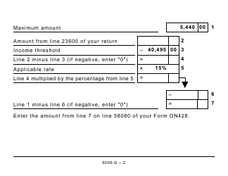 Form 5006-D Worksheet ON428 Ontario (Large Print) - Canada, Page 2