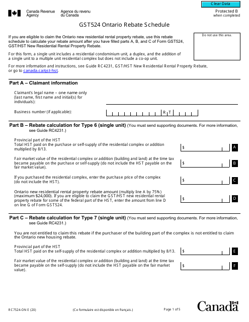 Rc7524 On Gst524 Ontario Rebate Schedule