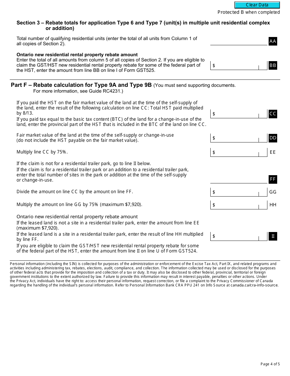 Form RC7524-ON Gst524 Ontario Rebate Schedule - Canada, Page 4