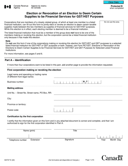 Form GST27  Printable Pdf