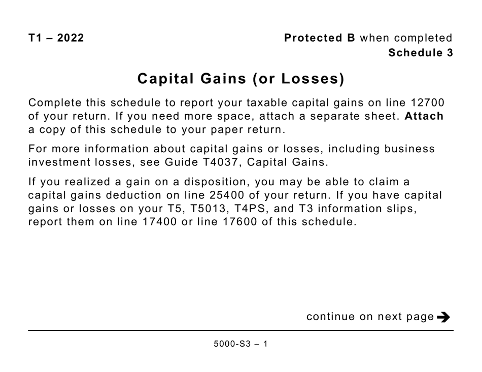 Form 5000-S3 Schedule 3 Capital Gains (Or Losses) - Large Print - Canada, Page 1