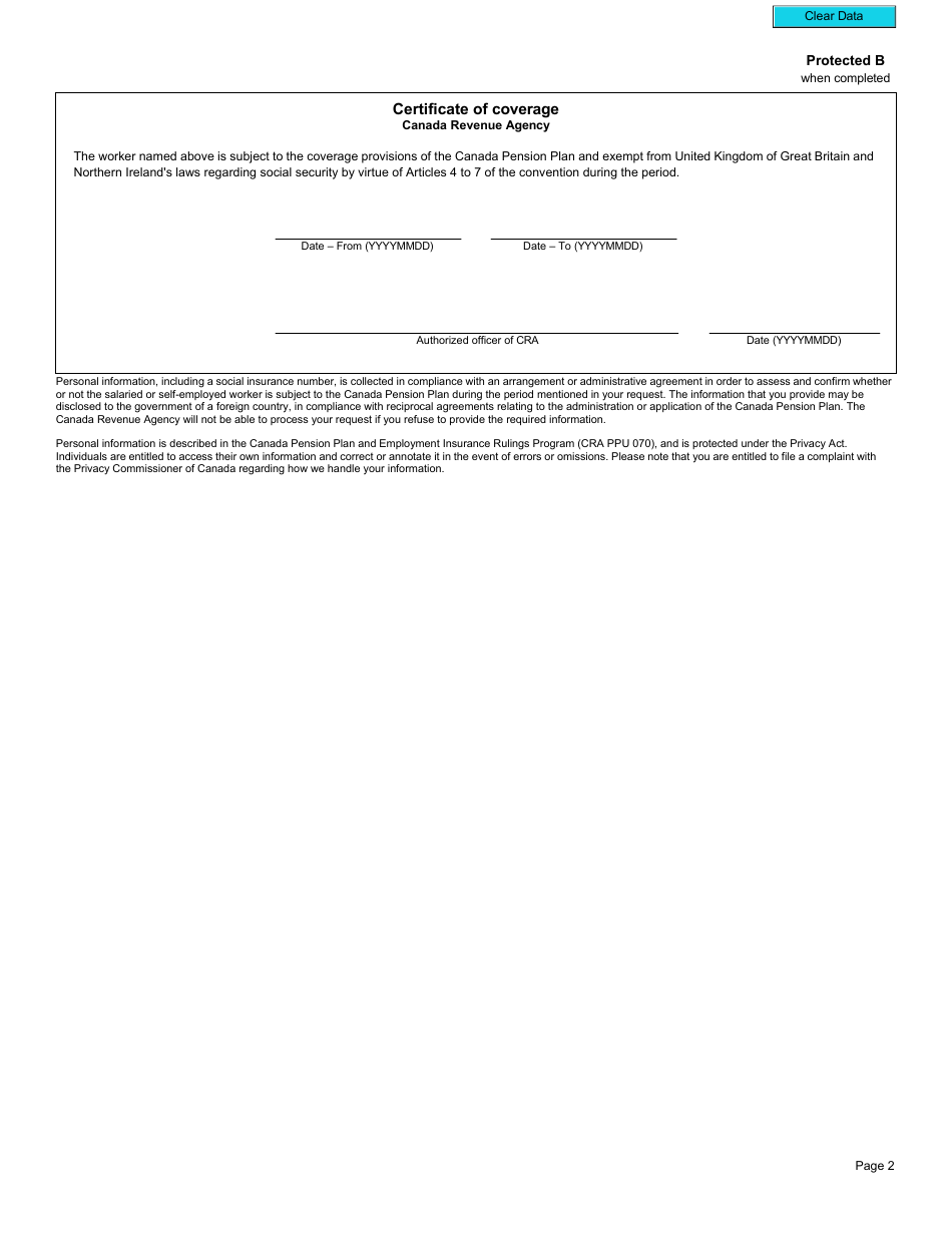 Form CPT71 Certificate of Coverage Under the Canada Pension Plan Pursuant to Articles 4 to 7 of the Convention on Social Security Between the Government of Canada and the Government of the United Kingdom of Great Britain and Northern Ireland - Canada, Page 3