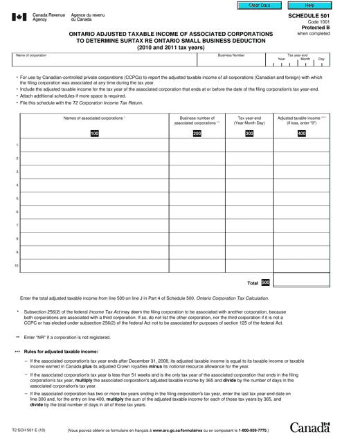 Form T2 Schedule 501  Printable Pdf