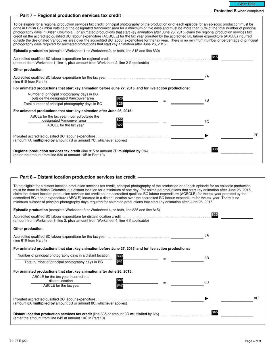 Form T1197 British Columbia Production Services Tax Credit (2022 and Later Tax Years) - Canada, Page 4
