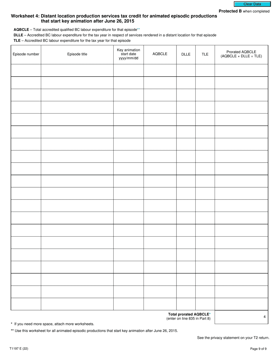 Form T1197 - Fill Out, Sign Online and Download Fillable PDF, Canada ...