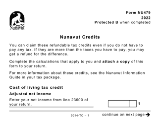 Document preview: Form 5014-TC (NU479) Nunavut Credits (Large Print) - Canada, 2022