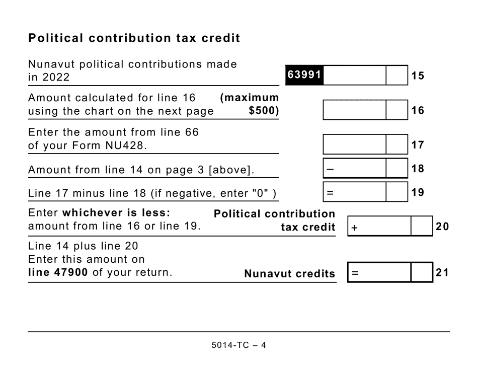 Form 5014-TC (NU479) Nunavut Credits (Large Print) - Canada, Page 4