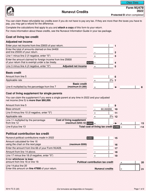 Form 5014-TC (NU479) 2022 Printable Pdf