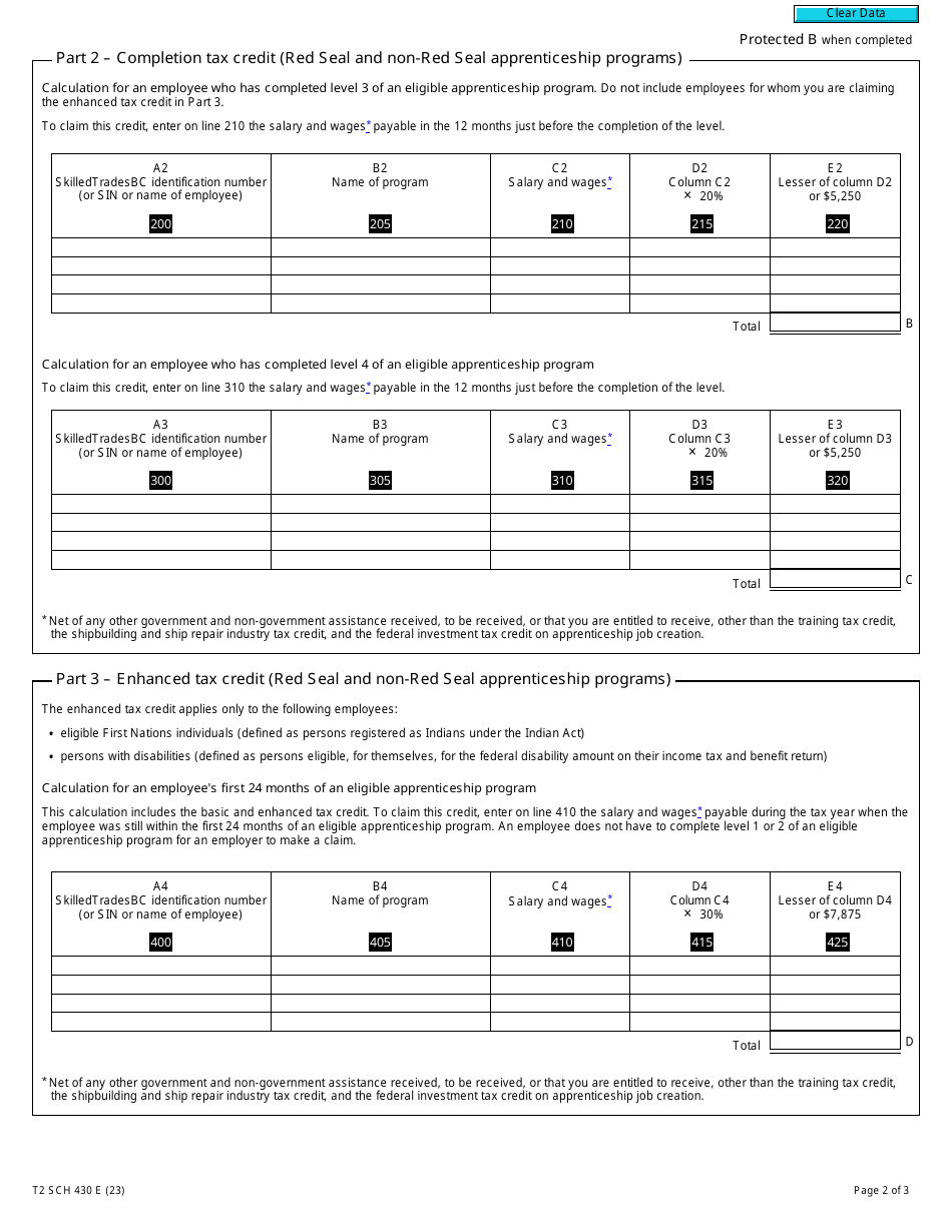 Form T2 Schedule 430 British Columbia Shipbuilding and Ship Repair Industry Tax Credit (2019 and Later Tax Years) - Canada, Page 2