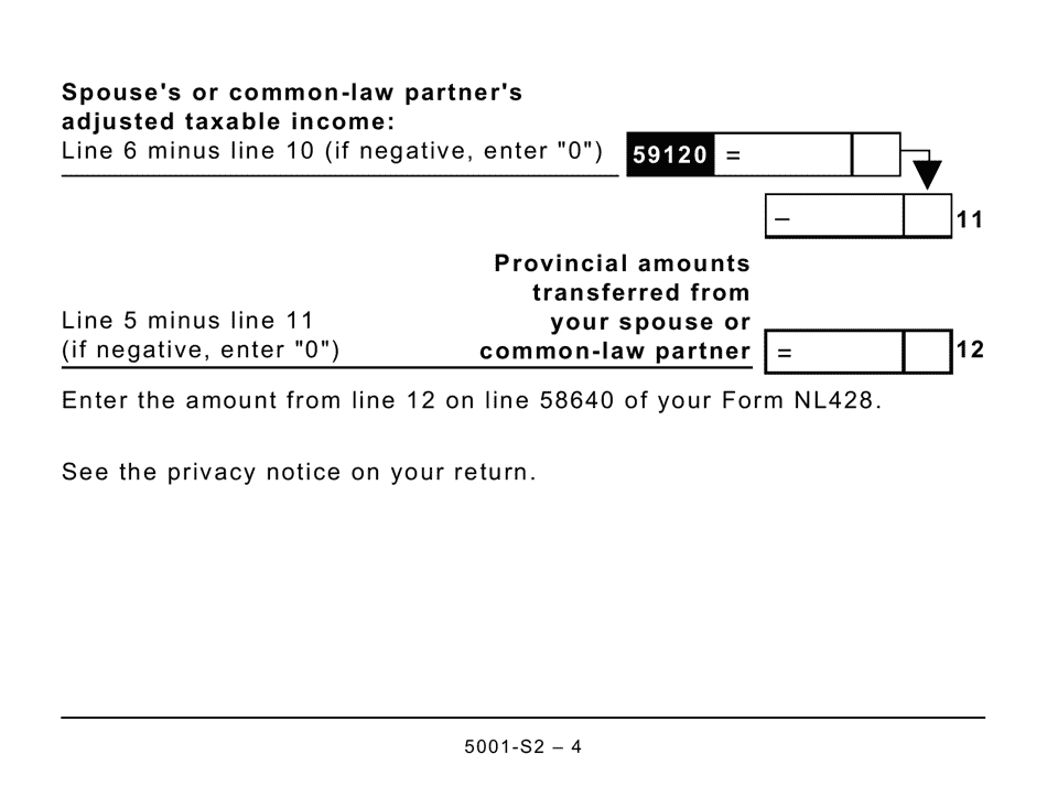 Form 5001-S2 Schedule NL(S2) Provincial Amounts Transferred From Your Spouse or Common-Law Partner - Large Print - Canada, Page 4