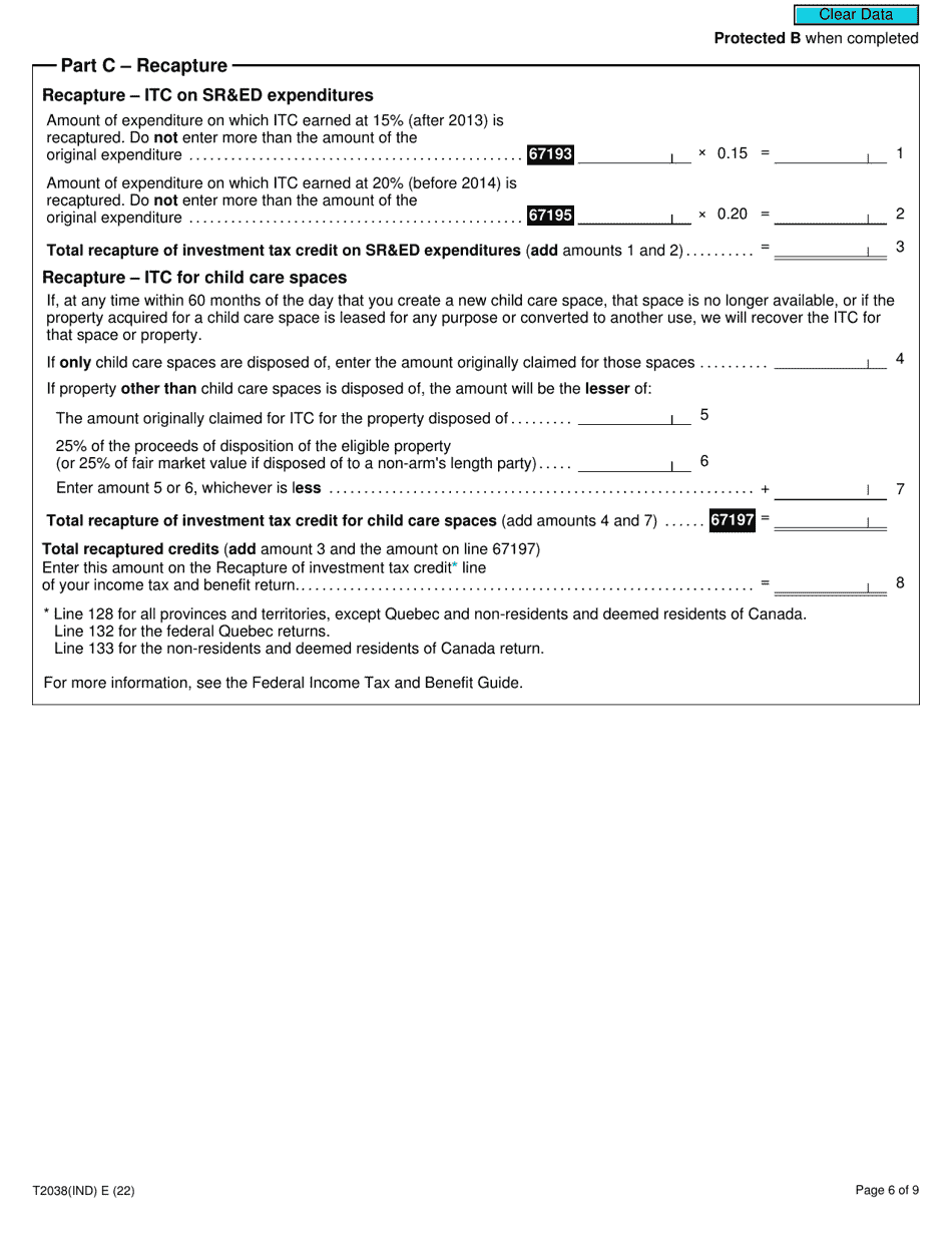 Form T2038(IND) Investment Tax Credit (Individuals) - Canada, Page 6