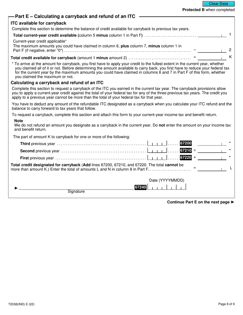 Form T2038(IND) Investment Tax Credit (Individuals) - Canada, Page 8