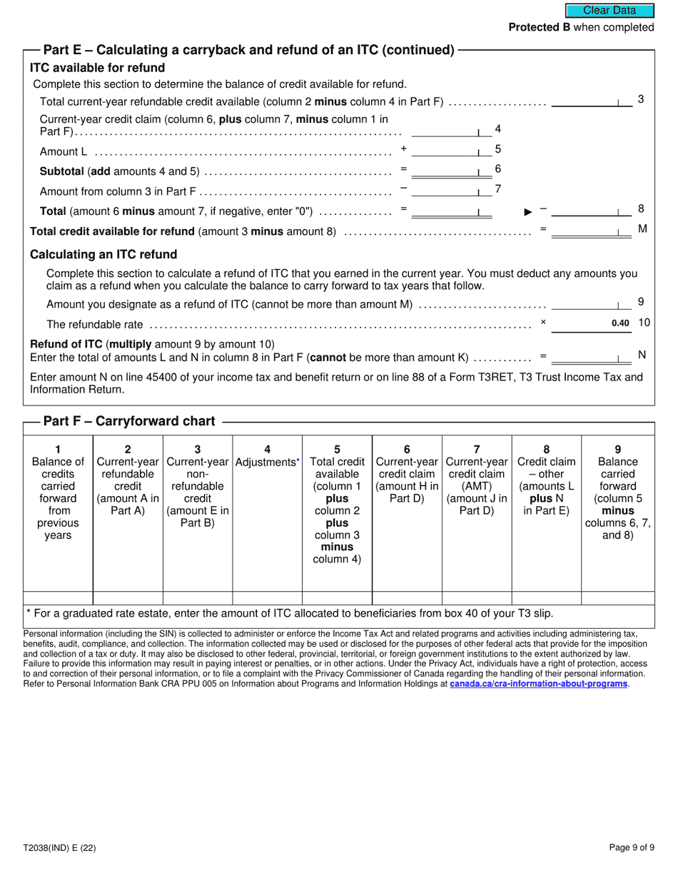 Form T2038(IND) Investment Tax Credit (Individuals) - Canada, Page 9