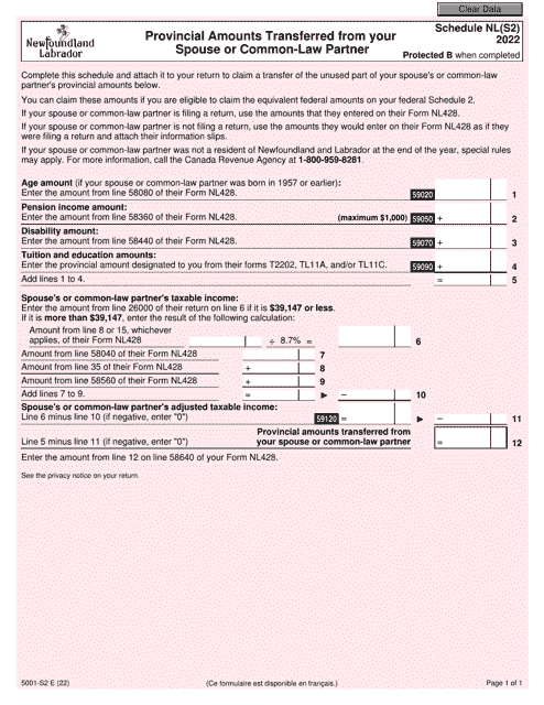 Form 5001-S2 Schedule NL(S2) 2022 Printable Pdf