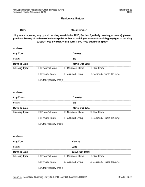 BFA Form 63  Printable Pdf