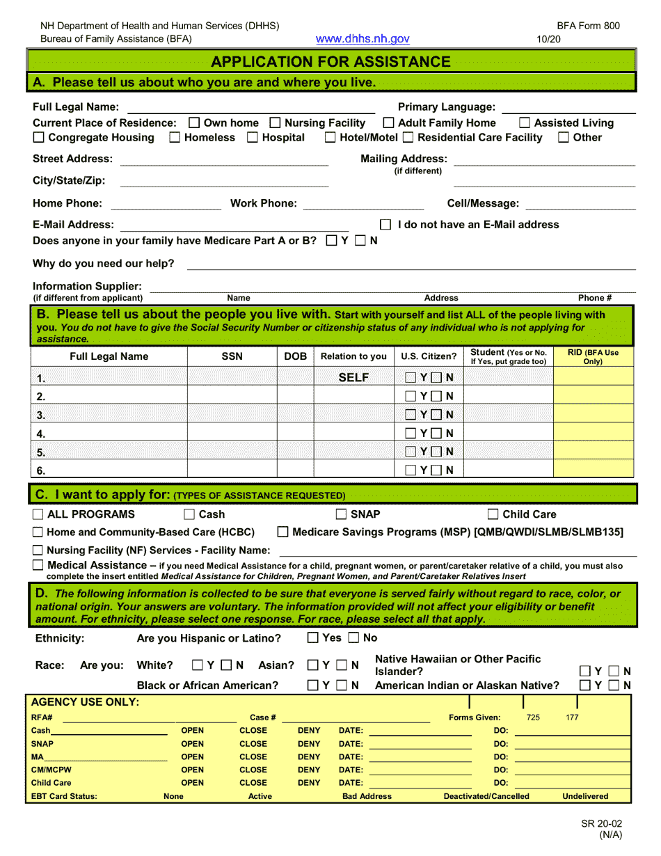 BFA Form 800 Application for Assistance - New Hampshire, Page 3