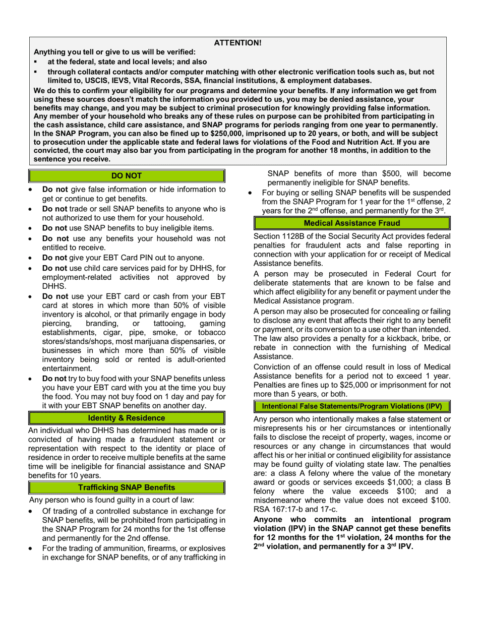 BFA Form 800 Application for Assistance - New Hampshire, Page 6