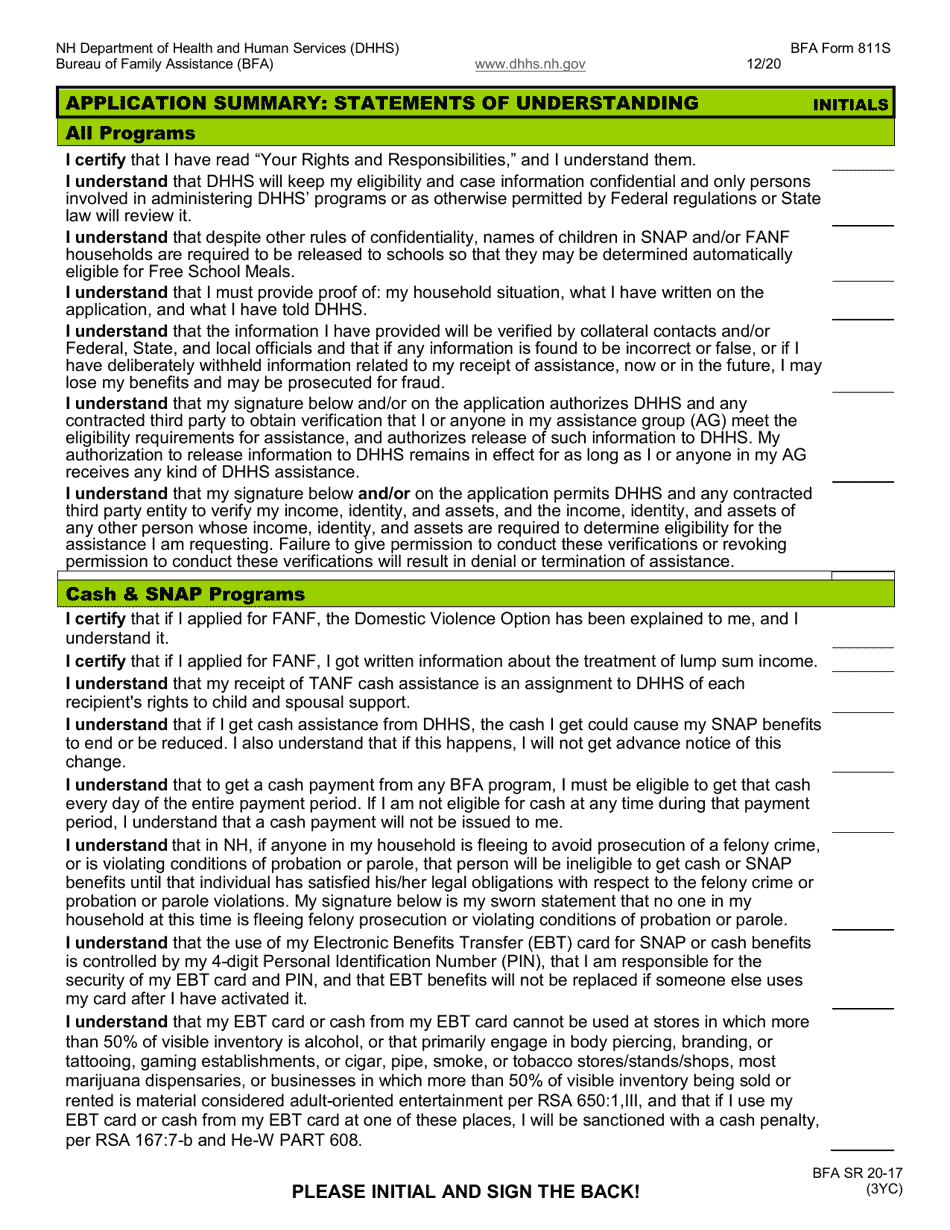 BFA Form 800 Application for Assistance - New Hampshire, Page 7