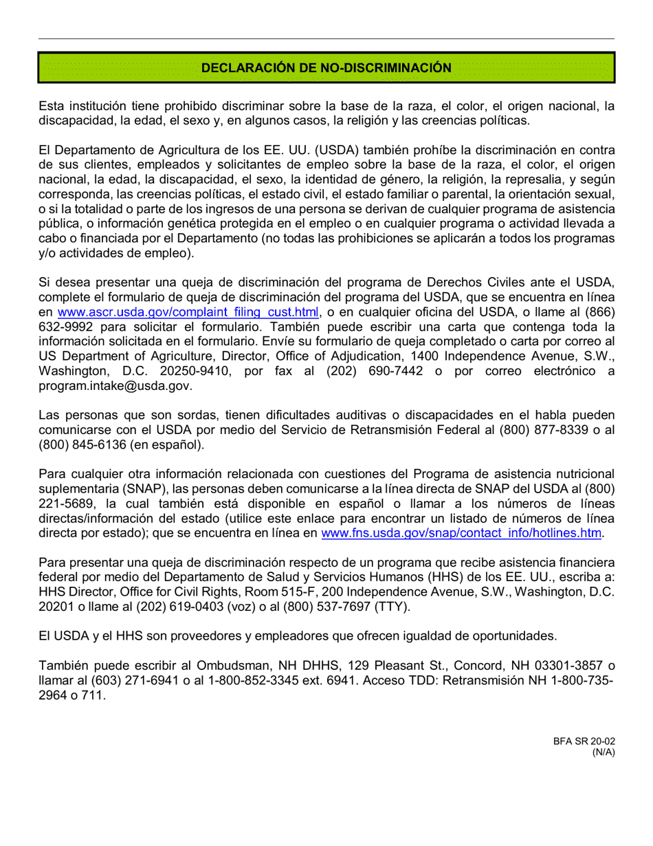 BFA Formulario 800 Solicitud De Asistencia - New Hampshire (Spanish), Page 9