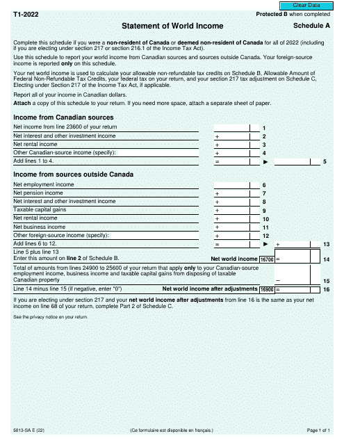 Form 5013-SA Schedule A 2022 Printable Pdf